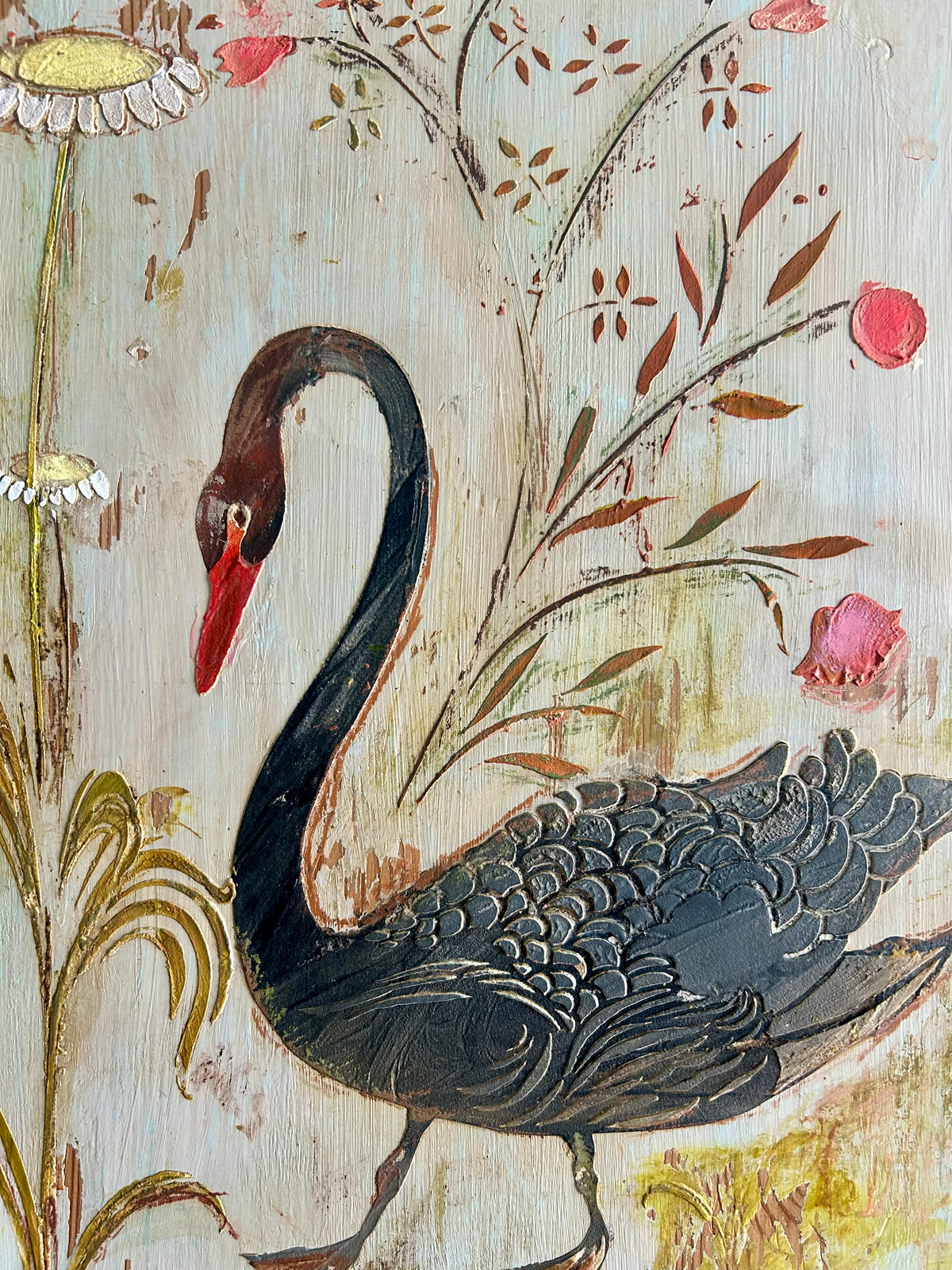 Vintage Folk Art Swan Armoire