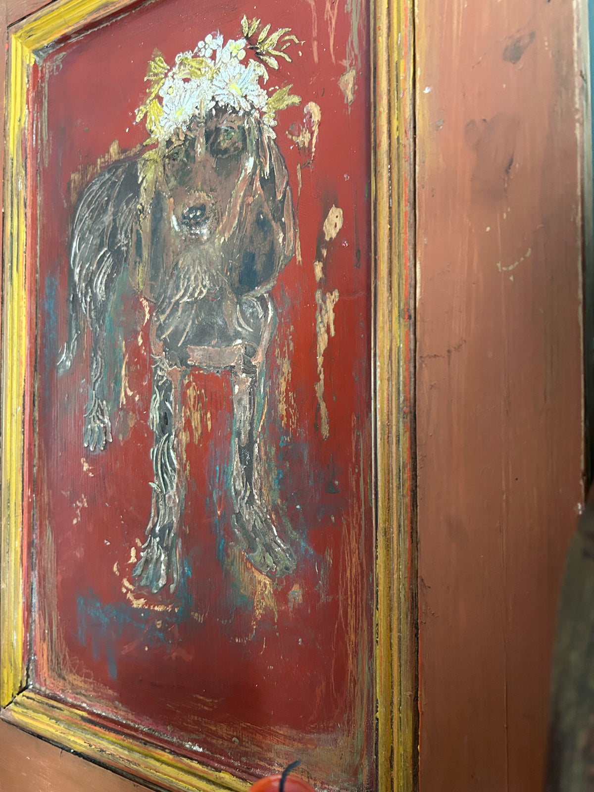 Reclaimed Door Wallhanging with Hound and Daisy Crown
