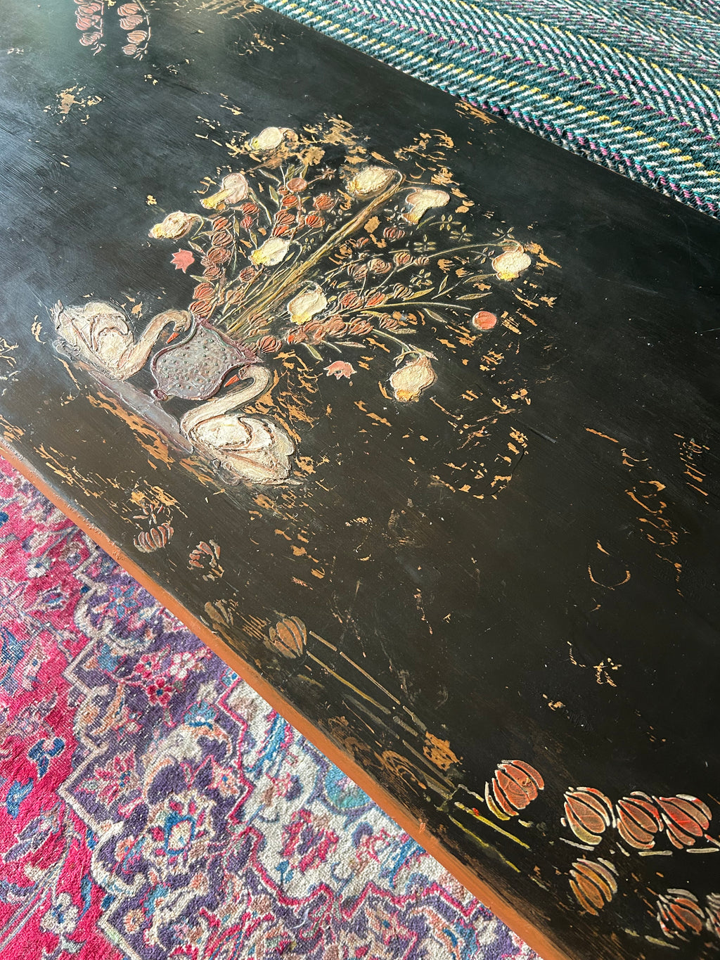 Vintage Swan Folk Art Coffee Table