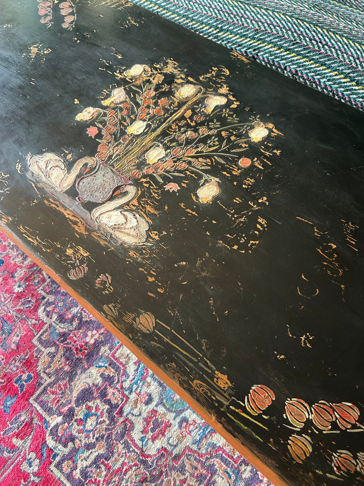 Vintage Swan Folk Art Coffee Table