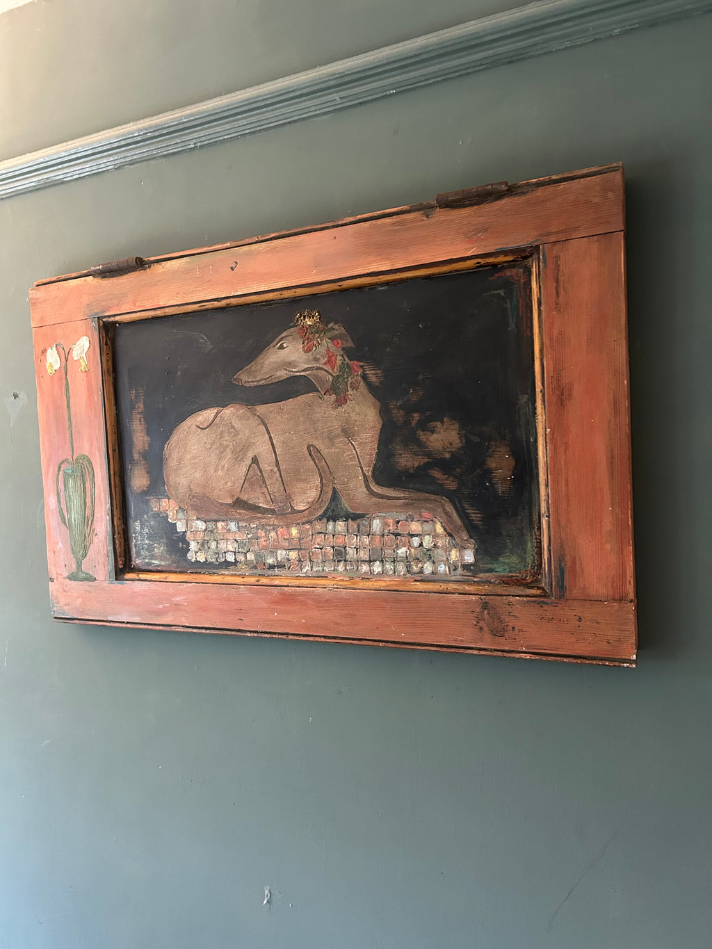 Reclaimed Door Wallhanging with Hound