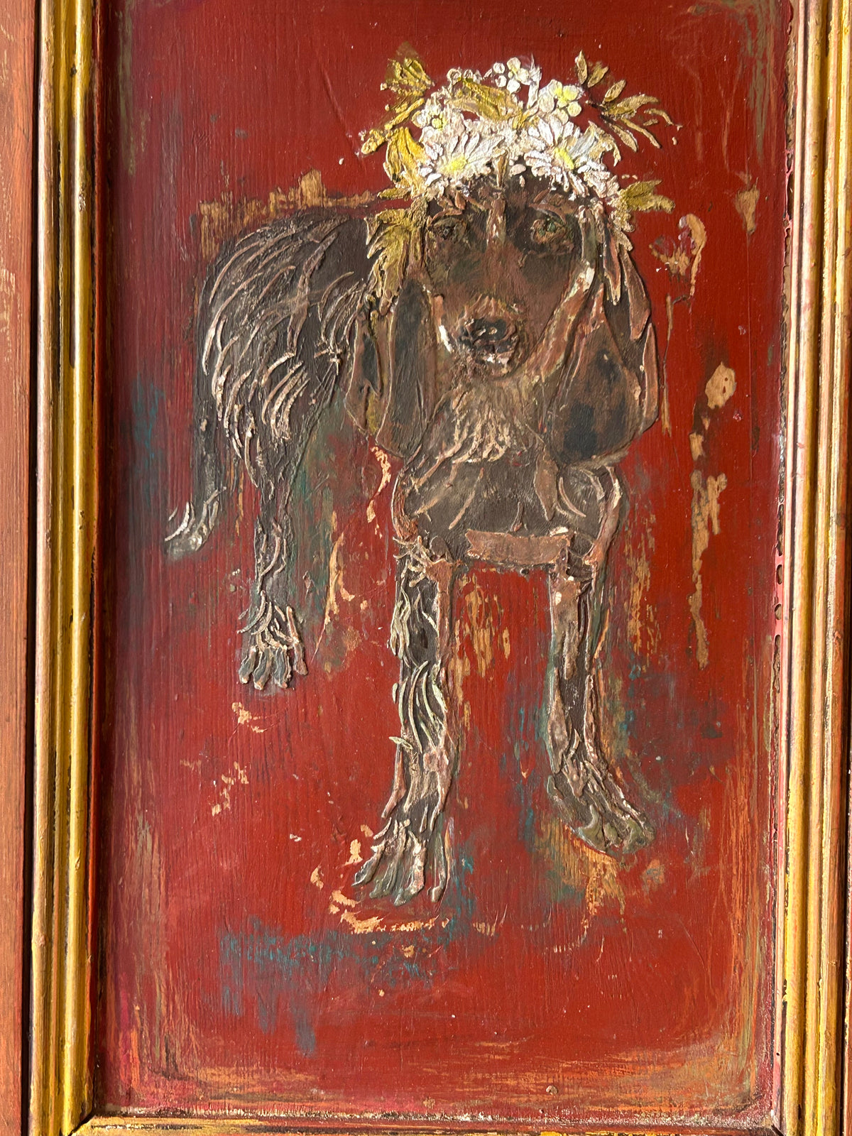 Reclaimed Door Wallhanging with Hound and Daisy Crown