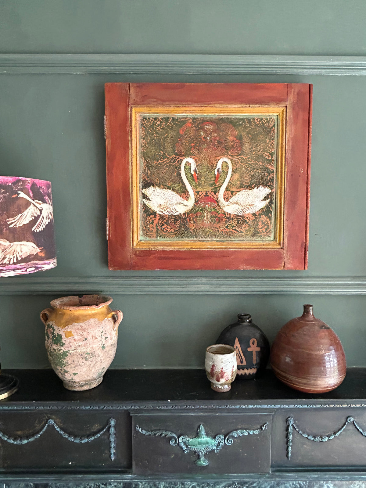 Reclaimed Door Wallhanging Folk Art Swans