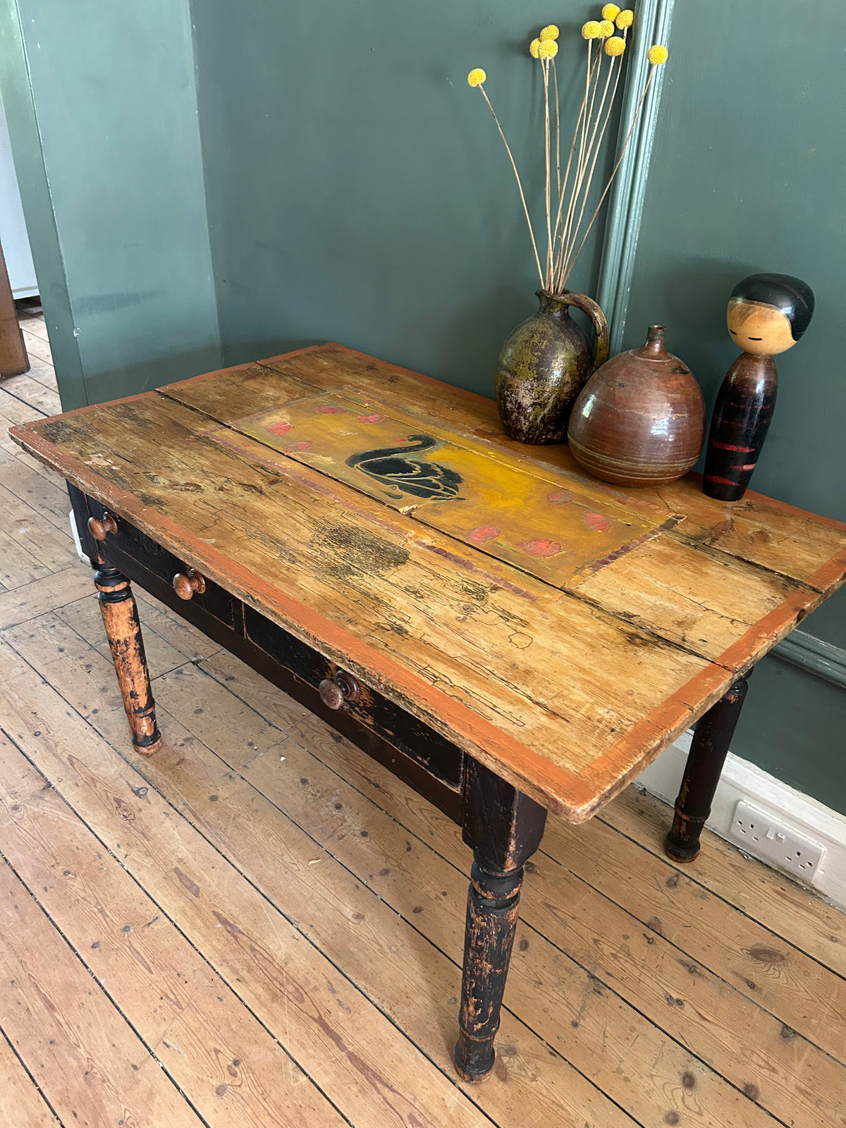 Vintage Folk Art Swan Table