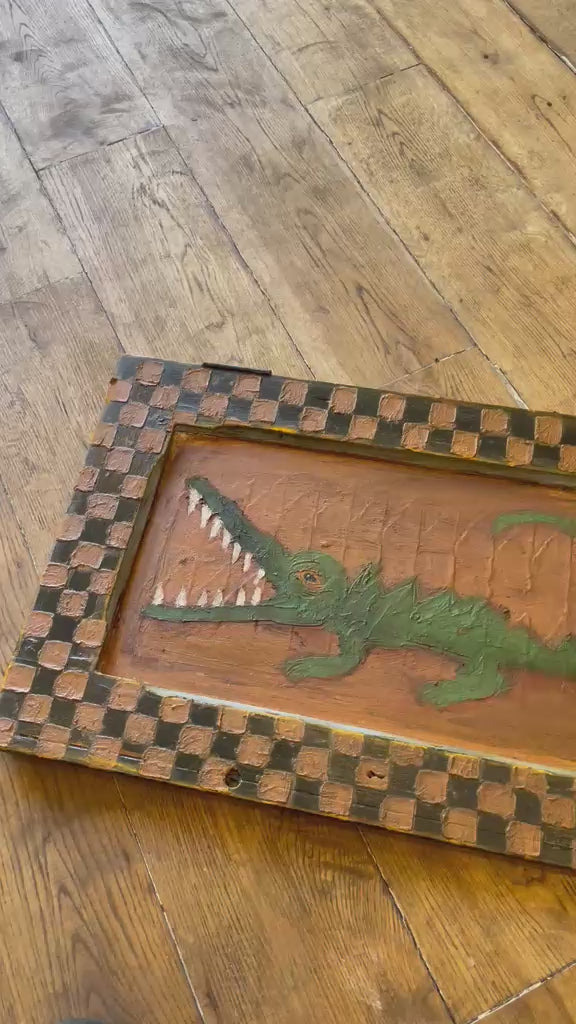 Reclaimed Door Wallhanging with Crocodile